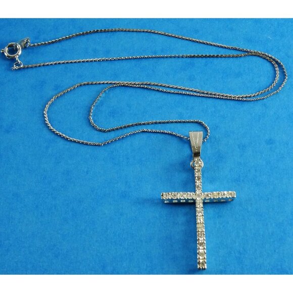 Rhinestone Cross Pendant on Chain Necklace Religious Jewelry - Picture 2 of 6